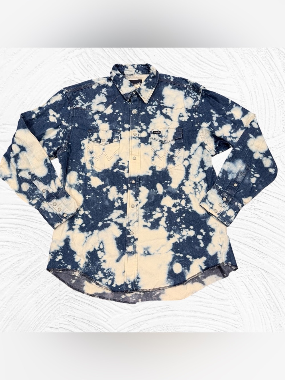 WRANGLER X CUSTOM Denim Blue Cotton Shirt Tie Dye XL cotton Pearl Snap